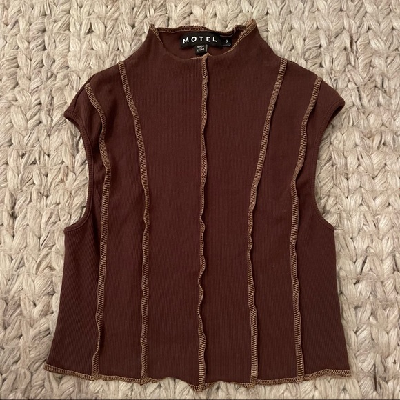 Motel Rocks Tops - motel rocks brown tank with white stitching
